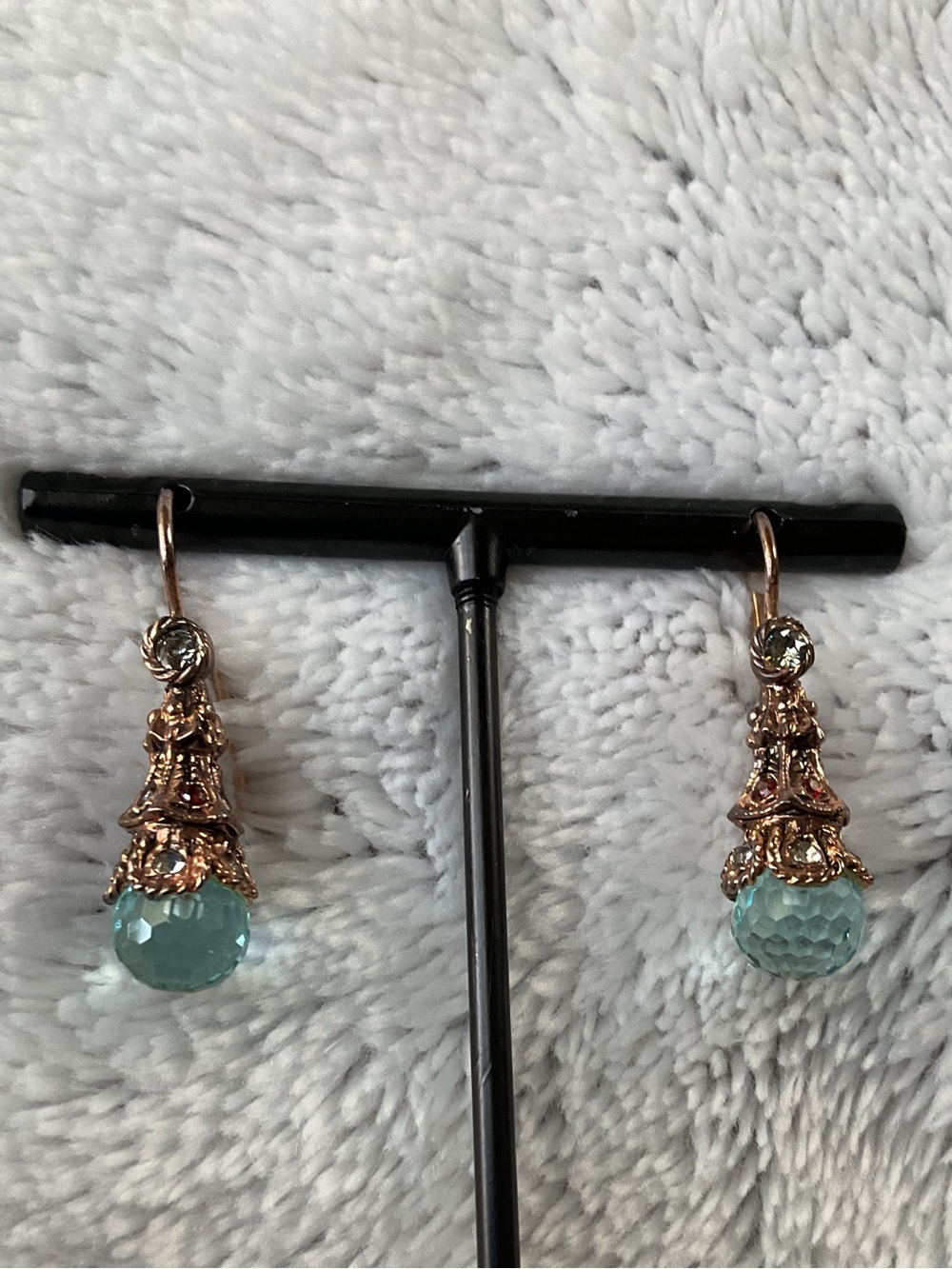 MIA FIORE 14kt Gold Plated Bronze with Aqua Faceted Crystal Drop Earrings NWOT